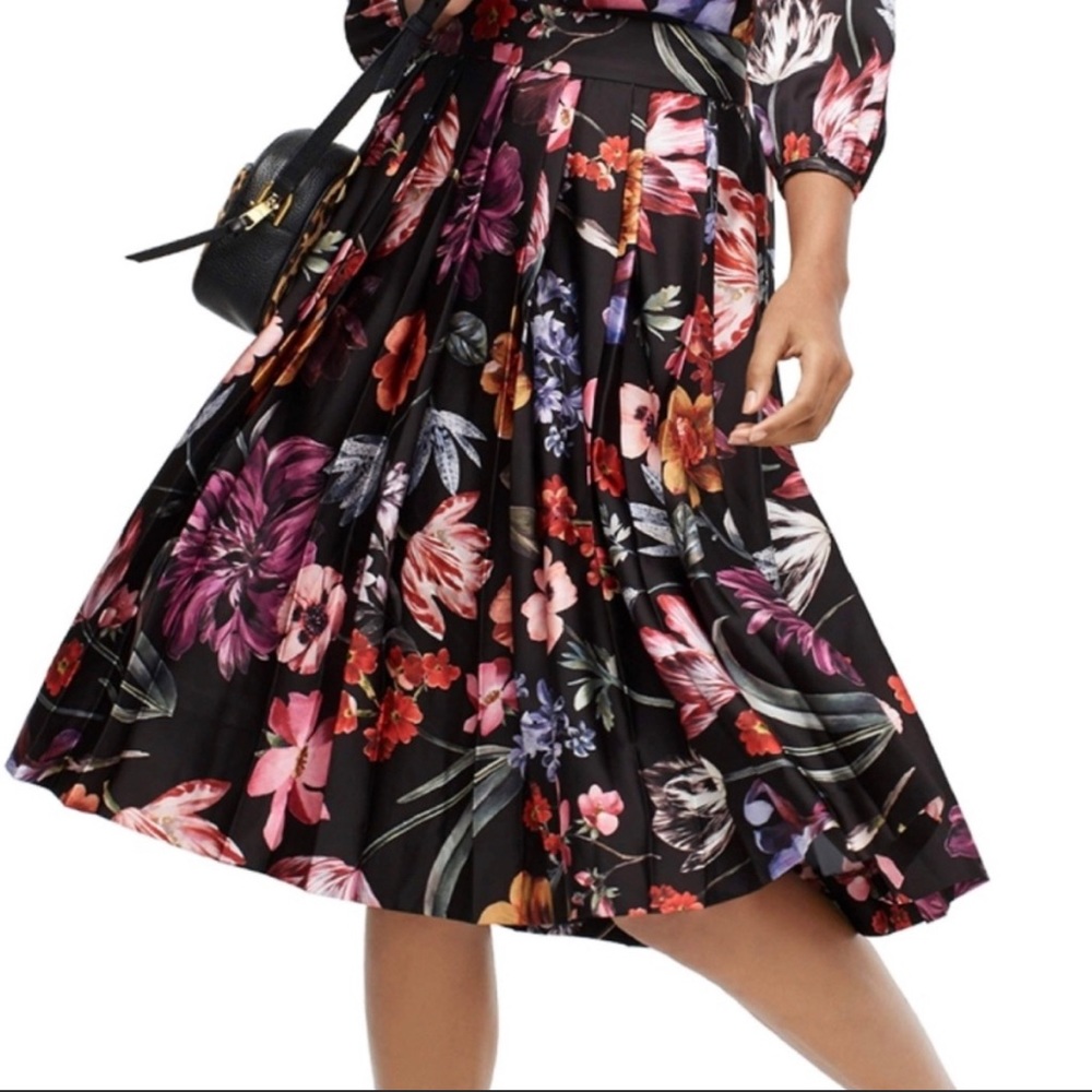 J crew floral pleated A-line midi midnight Dutch skirt